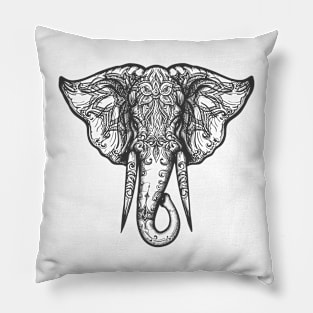 Elephant Head Zentangle Illustration Pillow