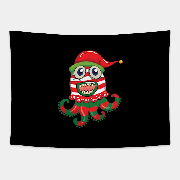 Christmas theme with monster in christmas hat Tapestry by BenHQ