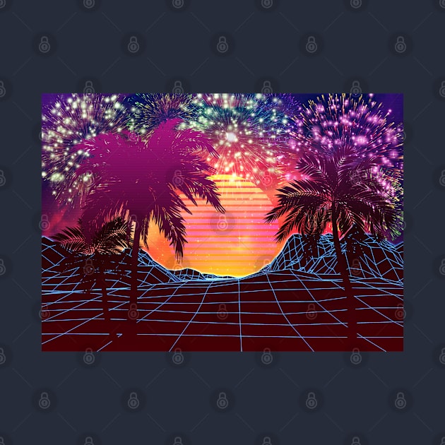 Retro fireworks over beach design by AnnArtshock