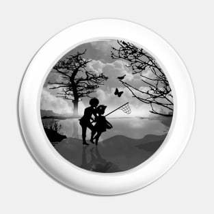 Girl and boy as butterfly catchers Pin