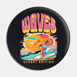 Waves, Hello Summer Funny Surfer Riding Surf Surfing Lover Gifts Pin