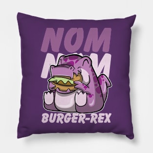 Hungry Cute Tyrannosaurus Rex munching a Burger Hungrily Pillow