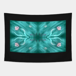 flower and hummingbird on aquamarine pattern Tapestry