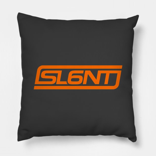 Slant 6 Icon (Orange + Asphalt) Pillow by jepegdesign