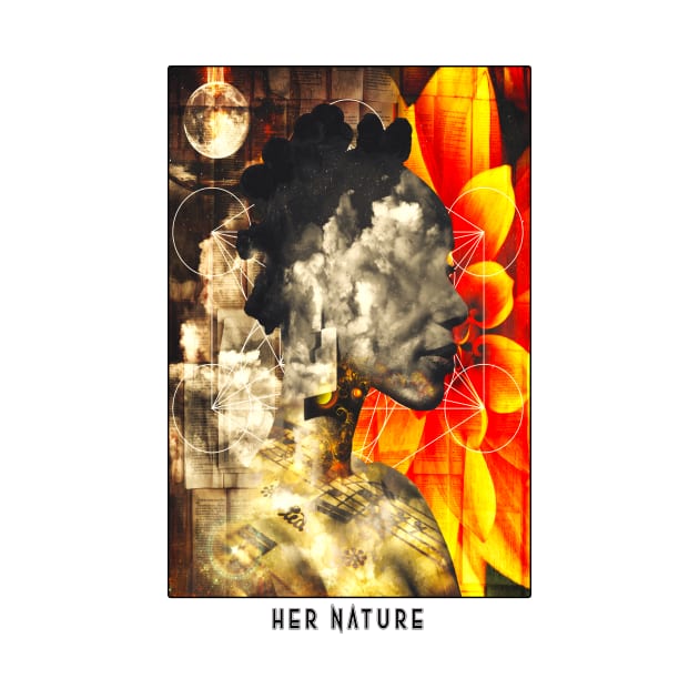 Her Nature Afro Double Exposure Clouds Beautiful by Glass Table Designs