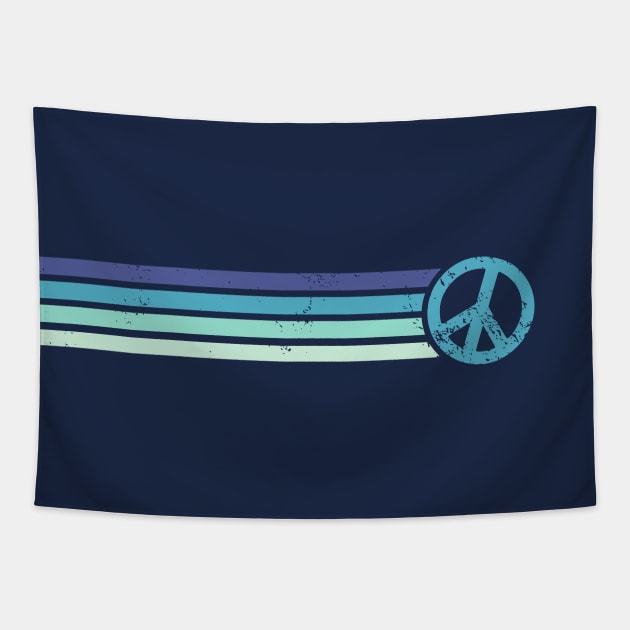 RETRO PEACE STRIPES - Vintage Blue Tapestry by Jitterfly