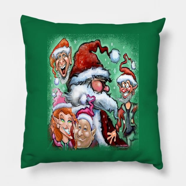 Santa and Elves Pillow by Kevin Middleton