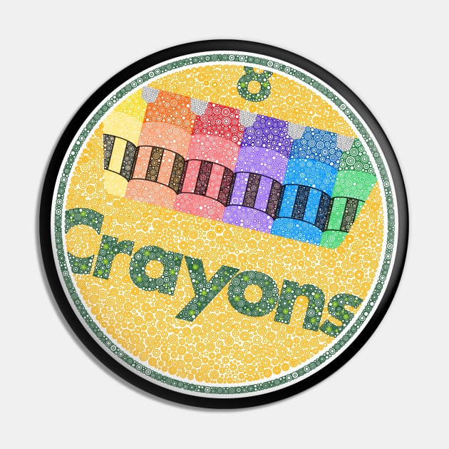 Crayons Circle Design Pin by pbdotman