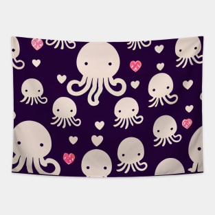 Deep Sea Diving Into Heartfelt Octopi - Super Cute Colorful Cephalopod Pattern Tapestry