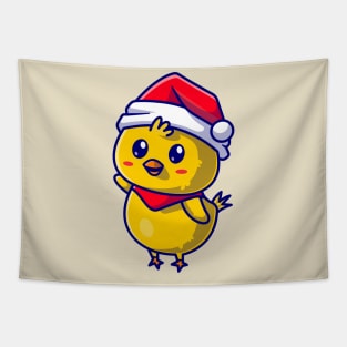 Cute Chick with Cap And Scarf Waving Hand Cartoon Tapestry