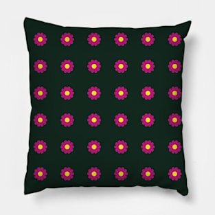 Cerise daisies with Yellow centres on a Dark Green background Pillow