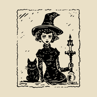 Vintage Witch and Cat T-Shirt