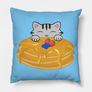 Cute grey cat eating a pancake Pillow