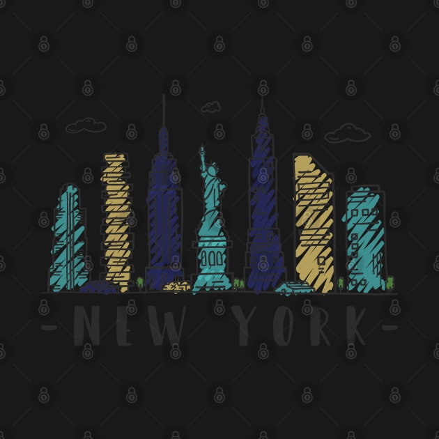 New York City Skyline Hand Drawn by RajaGraphica