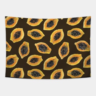 Papaya slices on dark brown Tapestry