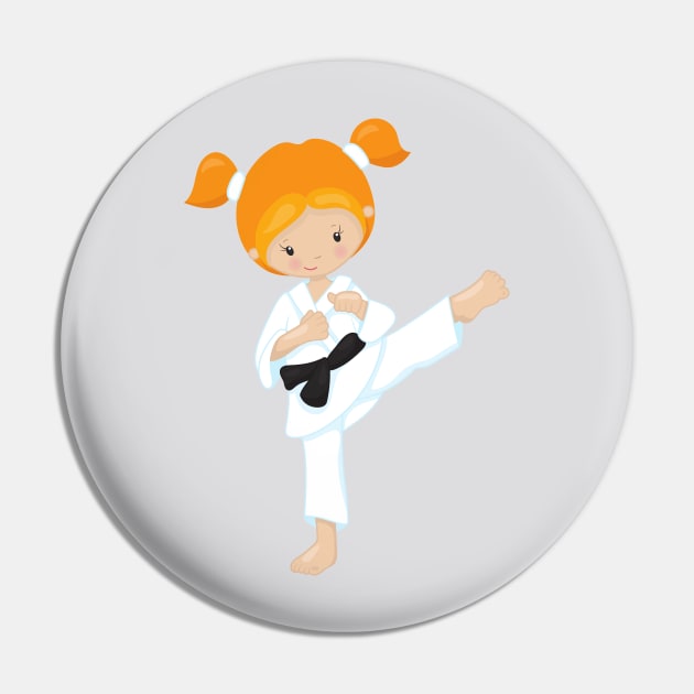 Karate Girl, Cute Girl, Orange Hair, Black Belt Pin by Jelena Dunčević