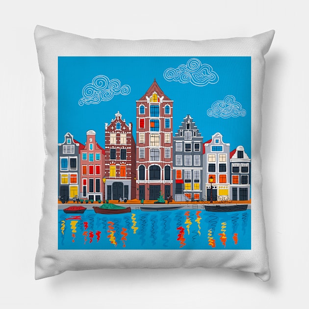 Amsterdam canal and houses Pillow by kavalenkava