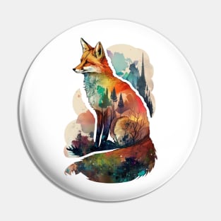Fox Watercolor Forest Cute Autumn Leaves Landscape Animal Print Pin