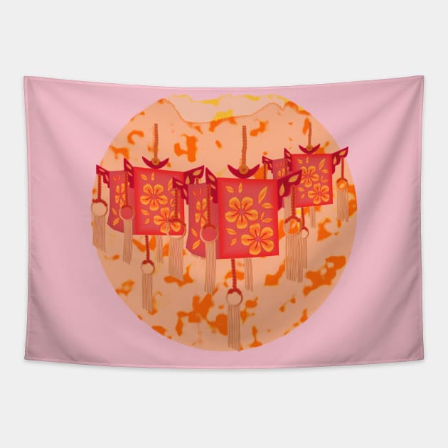 Digital Harmony: Red Lanterns & Marble Tapestry by zinfulljourney