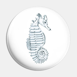 Pencil Sketch of a Seahorse on Natural Green Pin