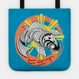 Tribal line Art Koi fish / Baybayin word Dakila (Great / Majestic) Tote