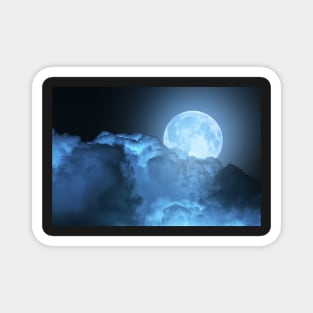 Blue super moon glowing against cloudy sky Magnet