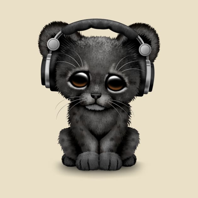 Cute Black Panther Cub Dj Wearing Headphones by jeffbartels