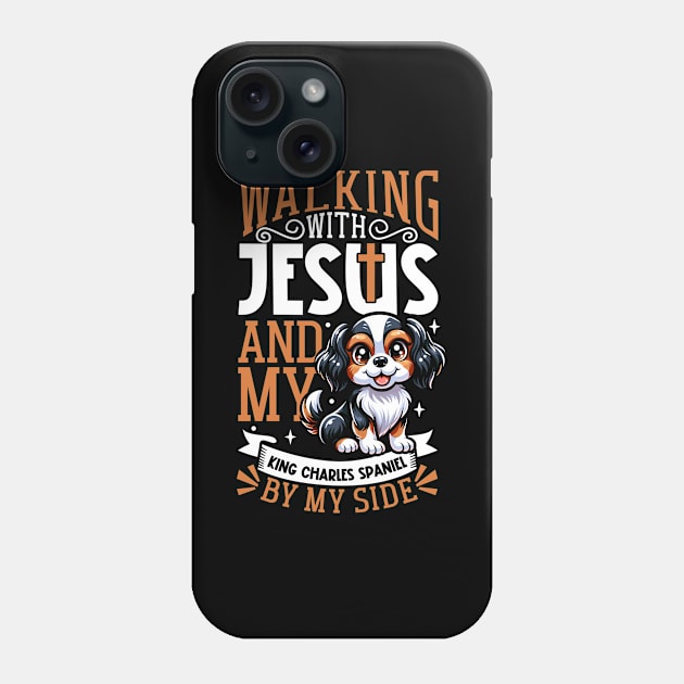 Jesus and dog - King Charles Spaniel Phone Case by Modern Medieval Design