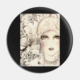 pastel art deco blanco flapper, collage poster print floral Pin