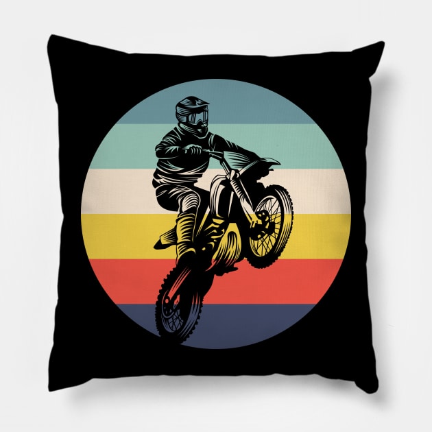 Retro Motocross Pillow by Dojaja