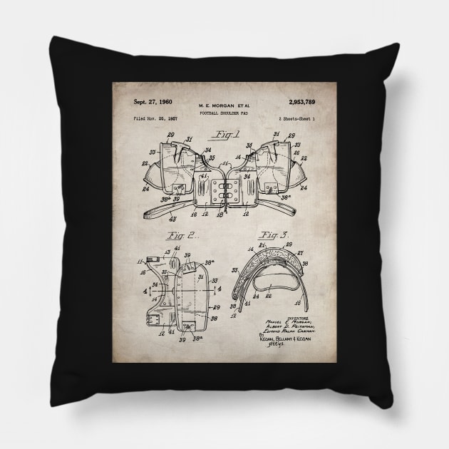 Football Pads Patent - Football Player American Football Art - Antique Pillow by patentpress