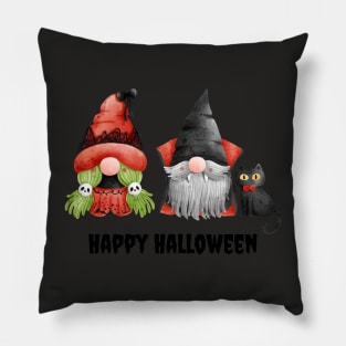 Happy Halloween! Cute Gnomes Black Cat Happy Fall Season Autumn Vibes Halloween Thanksgiving and Fall Color Lovers Pillow