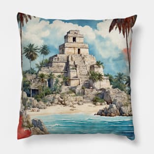 Tulum Quintana Roo Mexico Vintage Tourism Travel Pillow