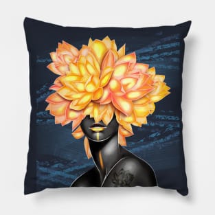 Black and white girl with color beautiful flowers in her head. Pillow