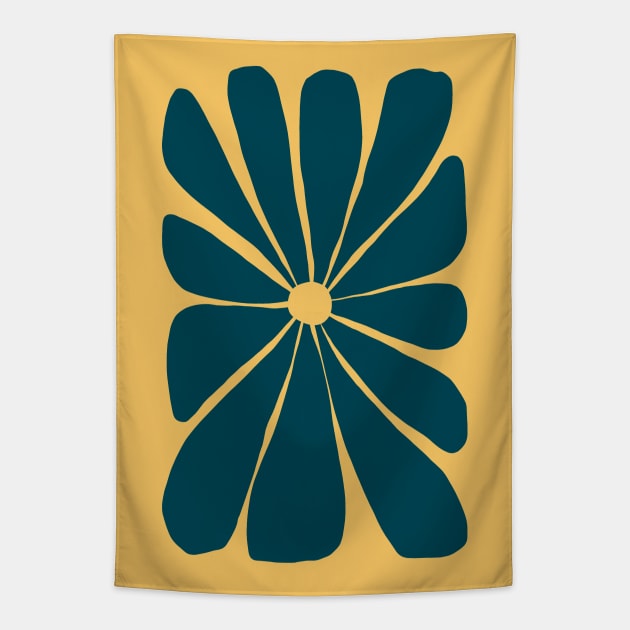 Charcoal, Yellow Modern Big Flower Tapestry by tramasdesign