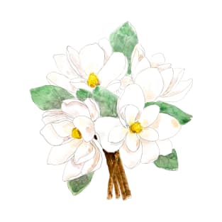 white magnolia bouquet flowers  ink and watercolor T-Shirt