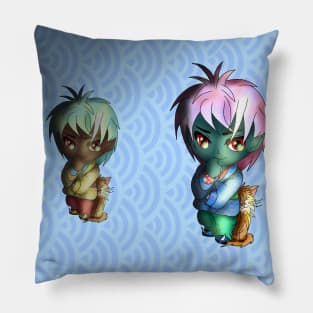 three thinking dark elves with cats Pillow