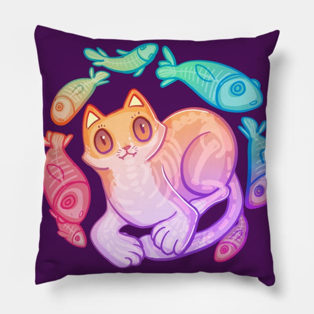 Ghost Cat and Fishes Pillow by AshenShop