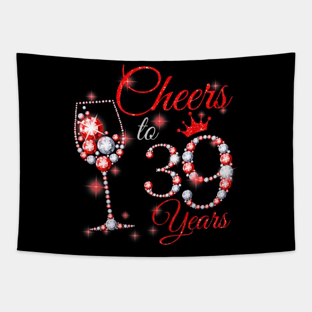 Cheers To 39 Years Old 39th Birthday Queen Diamond Tapestry by Cortes1