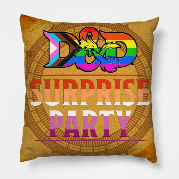 D&D Surprise Party Pride - Lesbian Flag Pillow by DraconicVerses