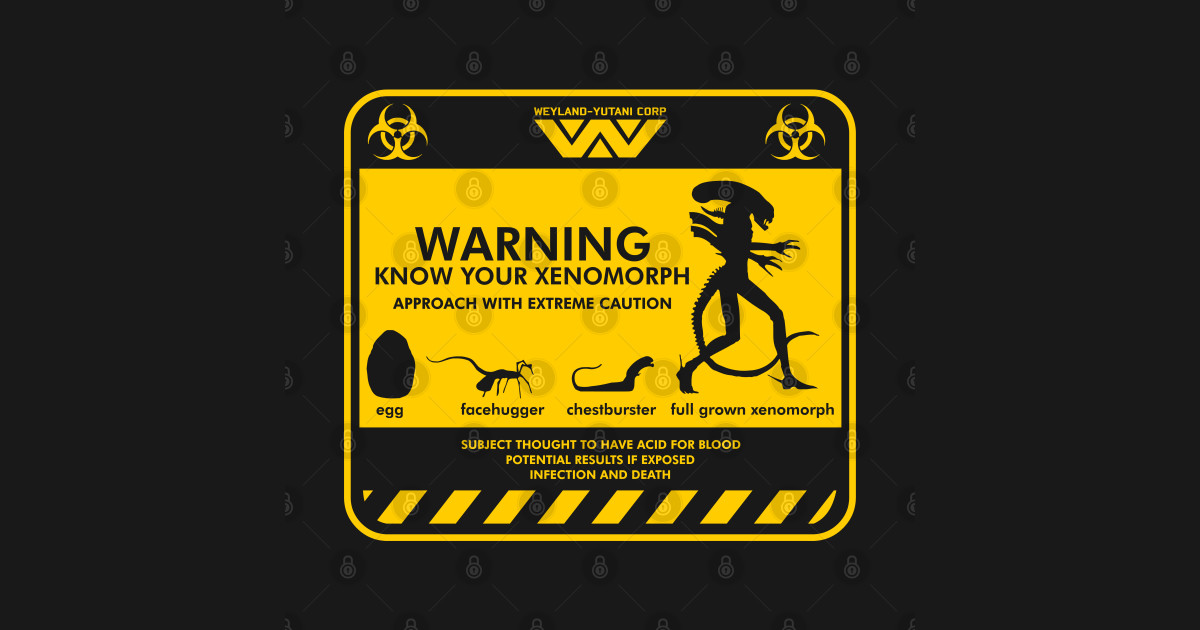 Warning Know Your Xenomorph From The 1979 Movie Alien Alien T Shirt Teepublic 8411