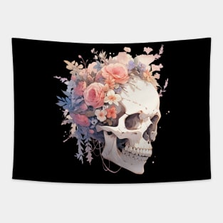 Bones And Botany Skull And Flowers Tapestry