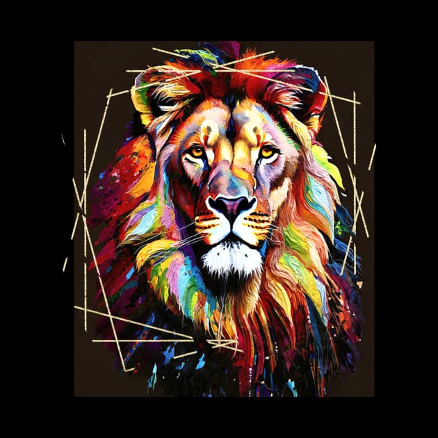 Lion Color Painting (framed in gold scratches) by PersianFMts