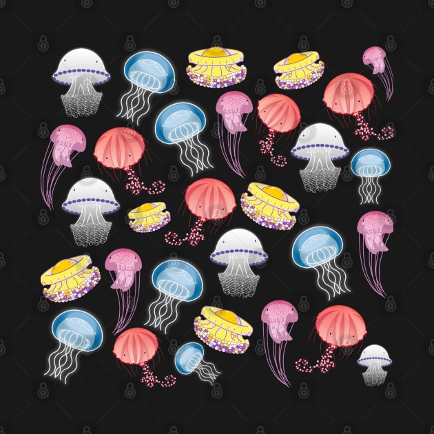Jellyfishes of the Mediterranean Sea illustration colorful pattern by tostoini