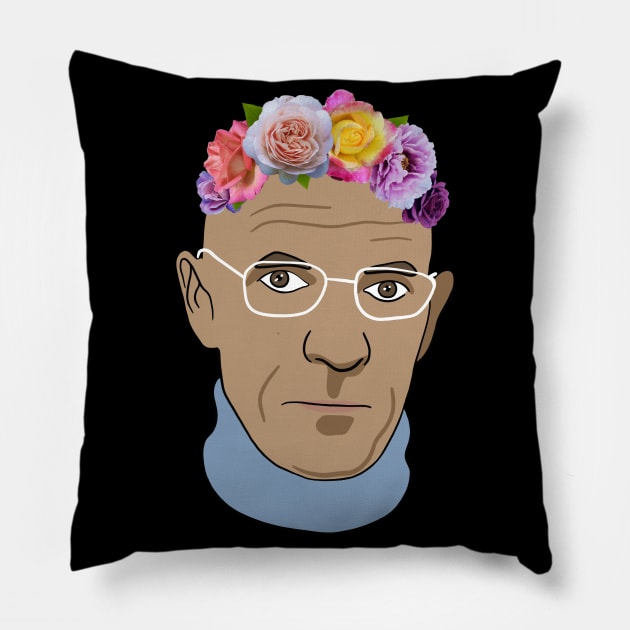 Michel Foucault - Portrait With Flower Crown Pillow by isstgeschichte