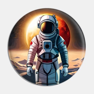 Spaceman astronaut with a red moon behind Pin