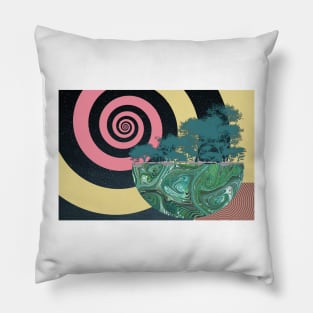 Abstract Collage Bonsai Planet Vortex Pillow