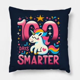 100 days smarter, retro smart unicorn Pillow