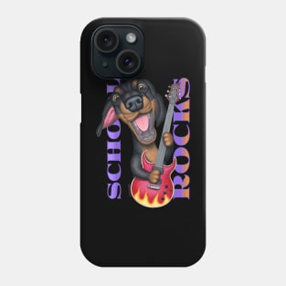 doxie funny and cute teacher School Rocks dachshund with guitar having fun Phone Case