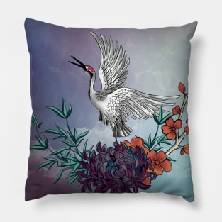 Wonderful crane with flowers Pillow